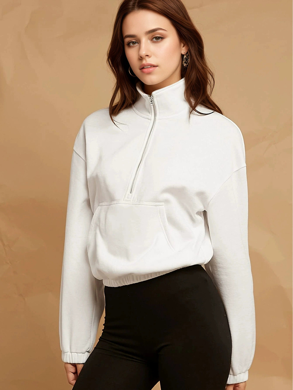 ZARA White Heavyweight Cotton Hoodie Half Zip Relaxed Mid Length Layering